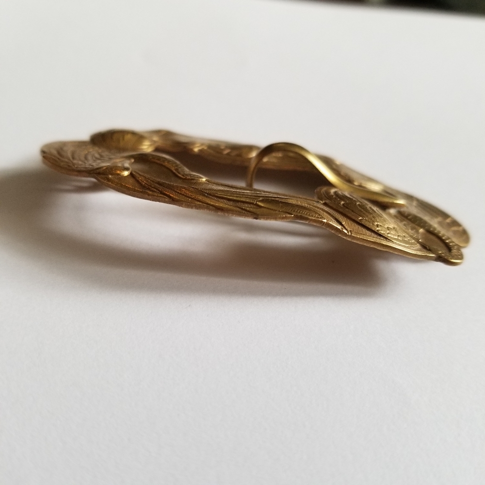Relisted -Antique Edwardian crane lily pad sash brooch pin nouveau gold tone - Picture 13 of 17